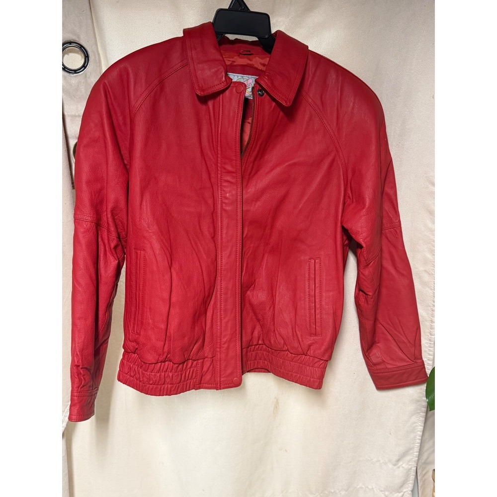 Vintage Adler Red Genuine Leather Bomber Jacket Womens Large Full Zip Raglan